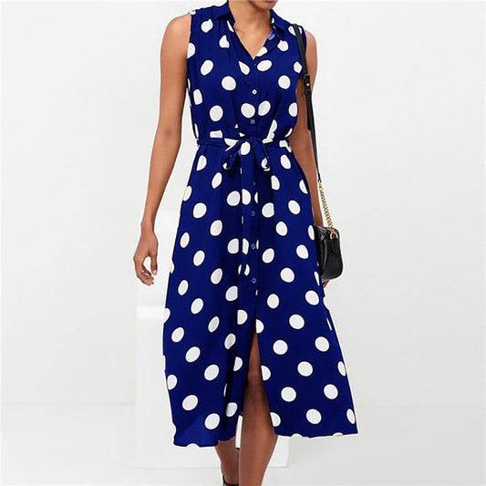 Women's Printed Polka Dot Elegant Tied Sleeveless Mid-length Skirt