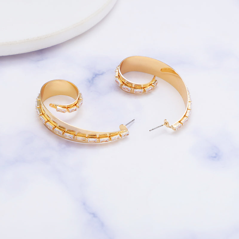 Geometric Alloy Exaggerated Metal C Shaped Spiral Earrings Inlaid With Shiny Rhinestones Gift Fashion Jewelry Women