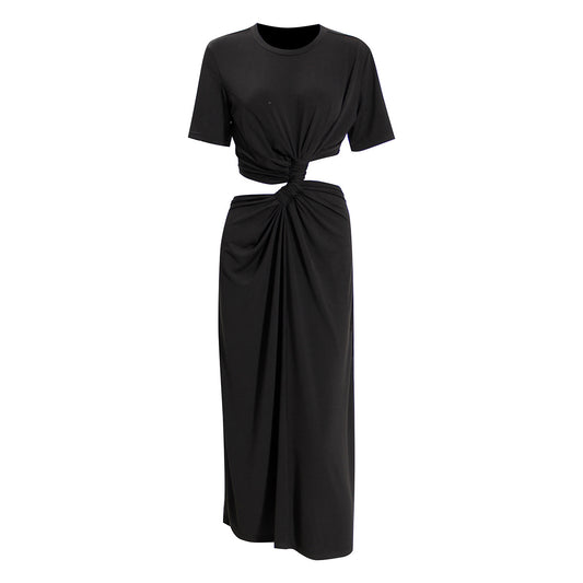 Spice Girl-Inspired Waisted Long Dress with Cold Wind Vibes, Slim Fit, Kink Hollow Pleats, and Loose Style