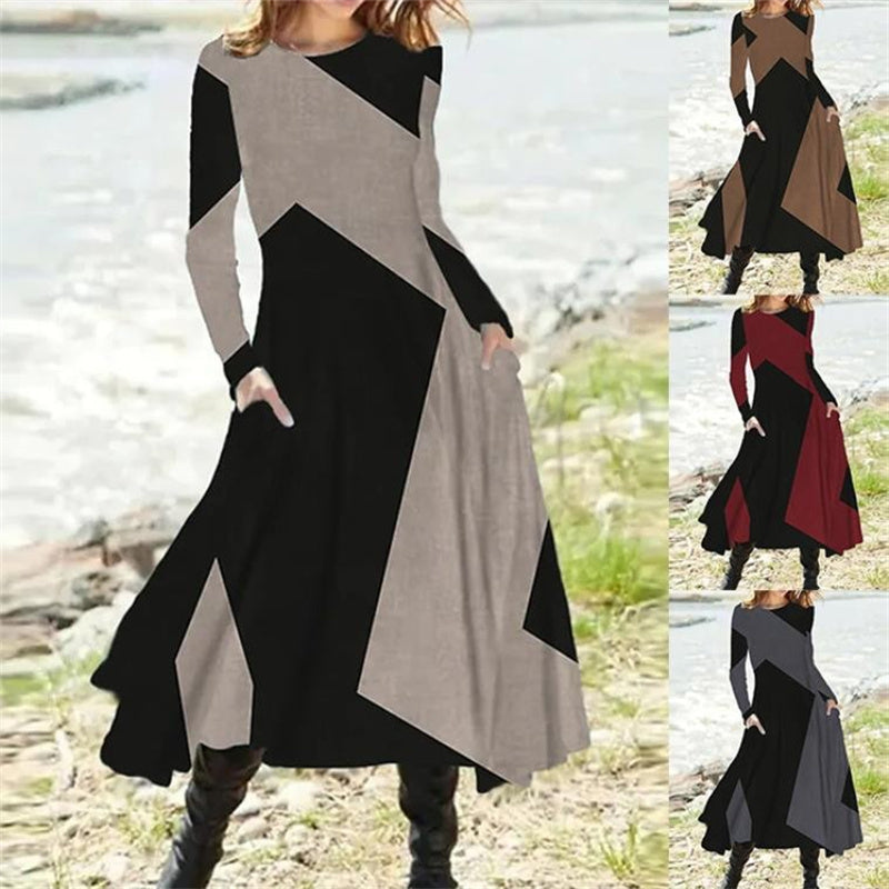 Women's Fashion Vintage Style Long Sleeve Maxi Dress