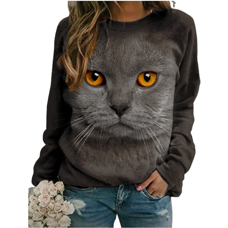 New Women's Sweater with Cat Element, Long Sleeves, and Round Neck