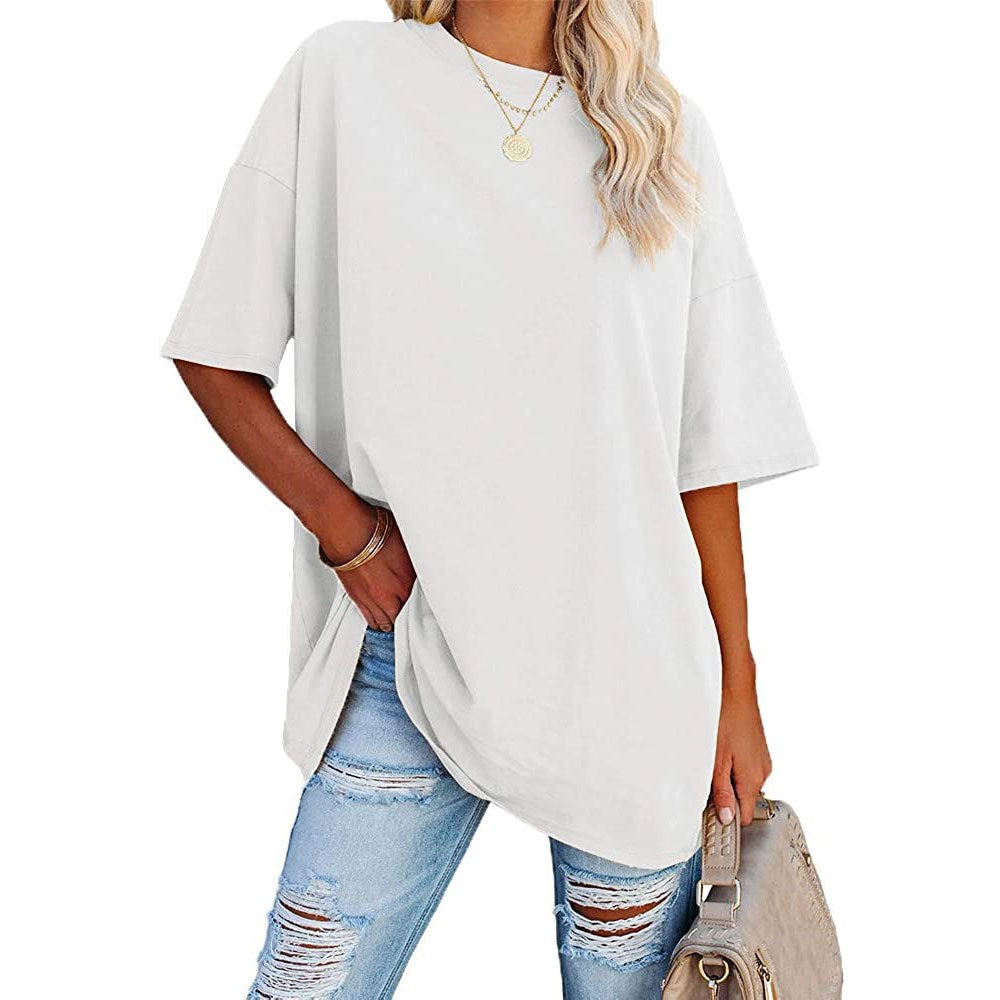 Loose Drop Shoulder Sleeves Round Neck Short Sleeve Top