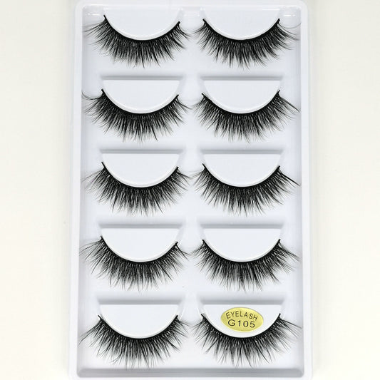 Five Pairs Of 3D Bushy Curling Slim Cross Eyelashes