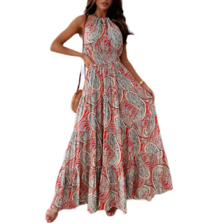 New Fashion Sexy Floral Halter Dress Bohemian Long Skirt