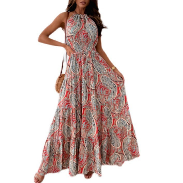 New Fashion Sexy Floral Halter Dress Bohemian Long Skirt