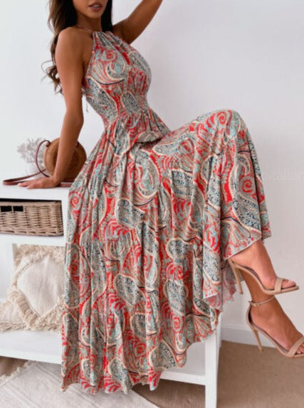 New Fashion Sexy Floral Halter Dress Bohemian Long Skirt