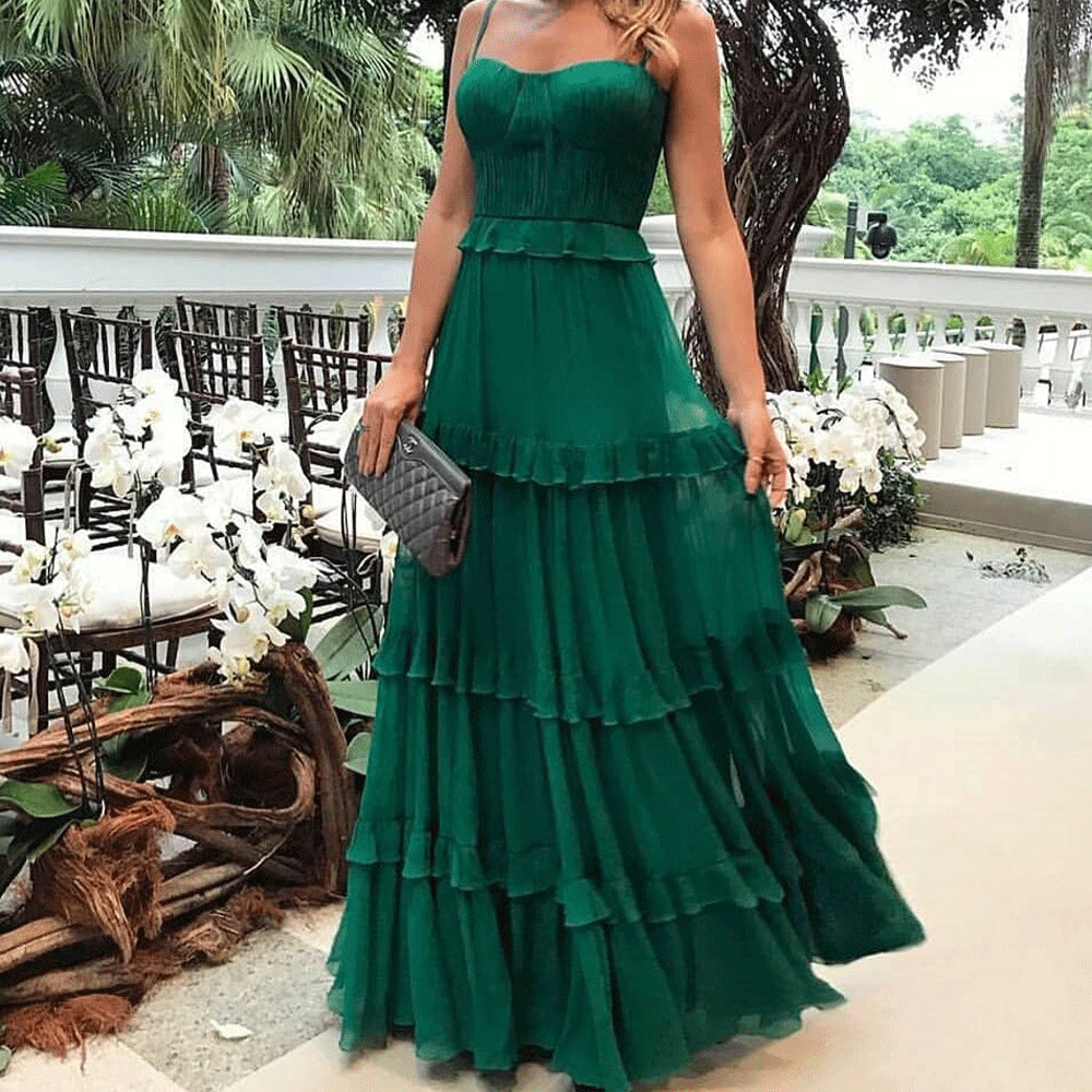 Fashionable V-neck Halter Strap Long Skirt Dress with a Sexy and Elegant Design