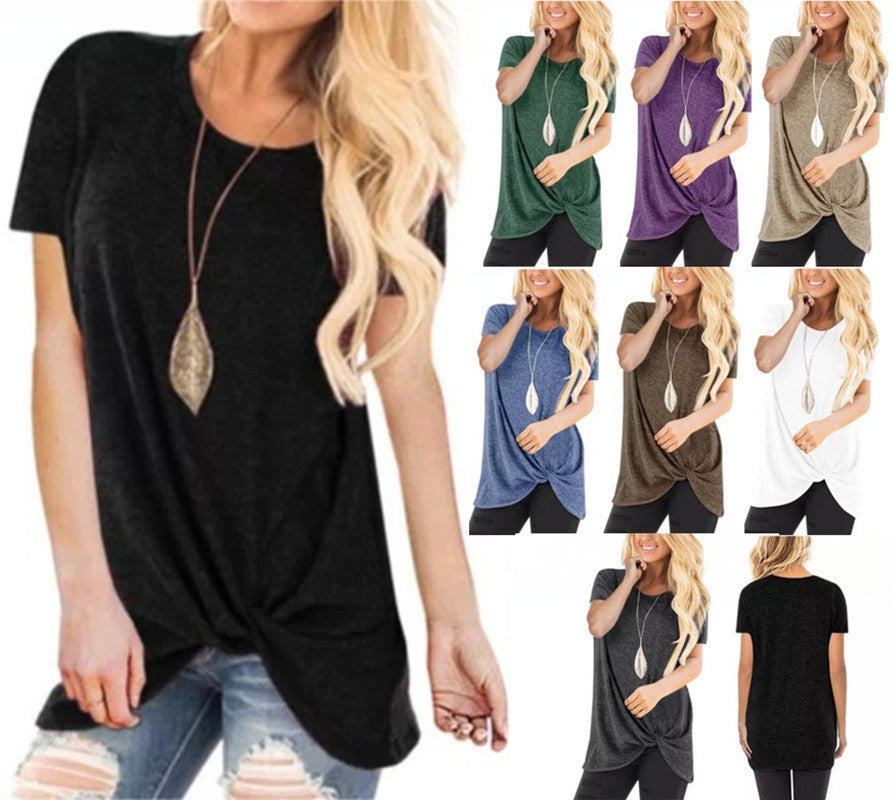 Knotted Round Neck Top Short Sleeve T-Shirt