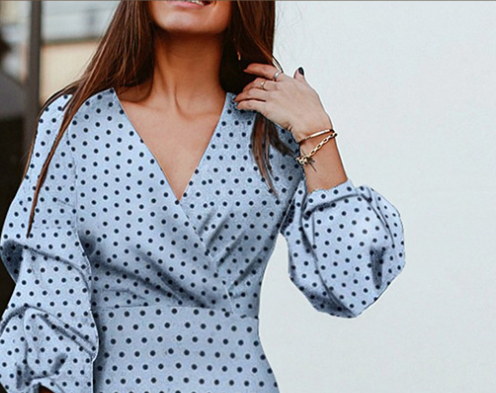 Polka Dot Printing Fashion V-neck Professional Dress Women