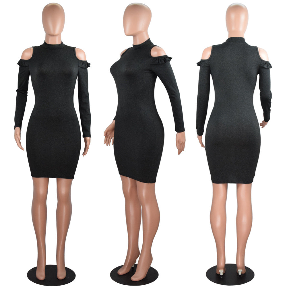 Women's Off-shoulder Turtleneck Long Sleeve Autumn And Winter Dress