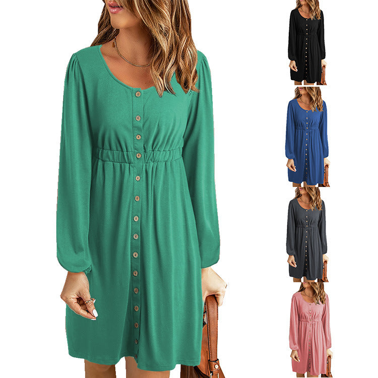 Women's Fashion Casual Solid Color Long-sleeved Dress