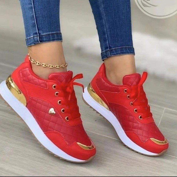 Winter Lace-Up Plaid Shoes for Women with Thick Soles