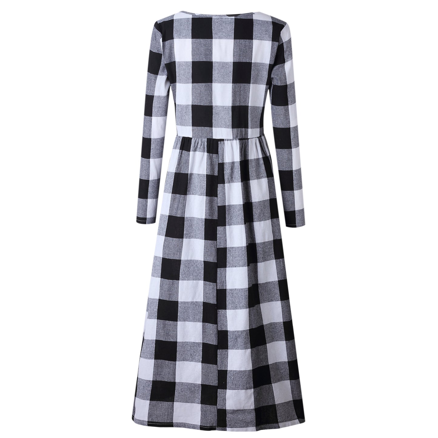 Checkered Women's Dress with a Round Neck