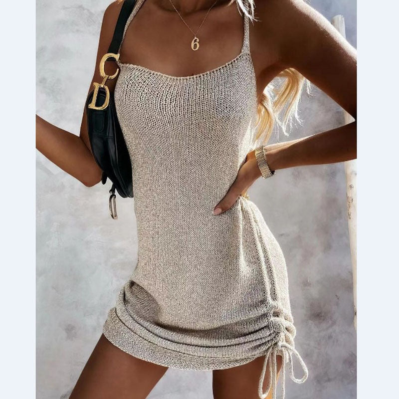 Strap Drawstring Waist Tight Backless Dress