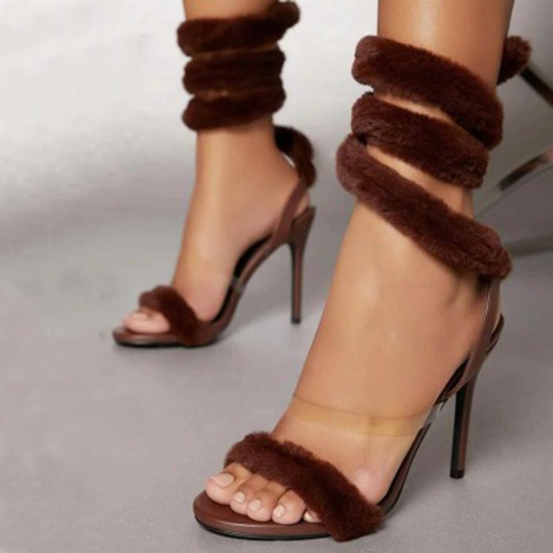 Summer Open-toe Fur High-heeled Sandals