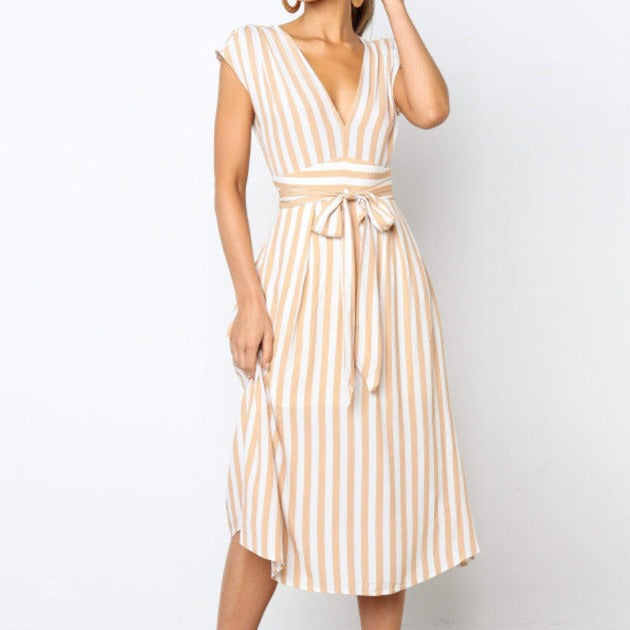 Women's New Arrival: V-Neck Lace Striped Dress