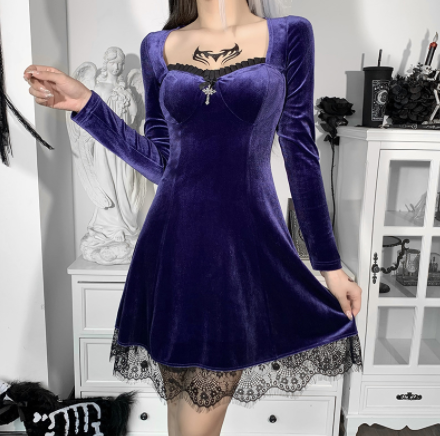 Academy Lace Lace Long Sleeve Square Neck Dress