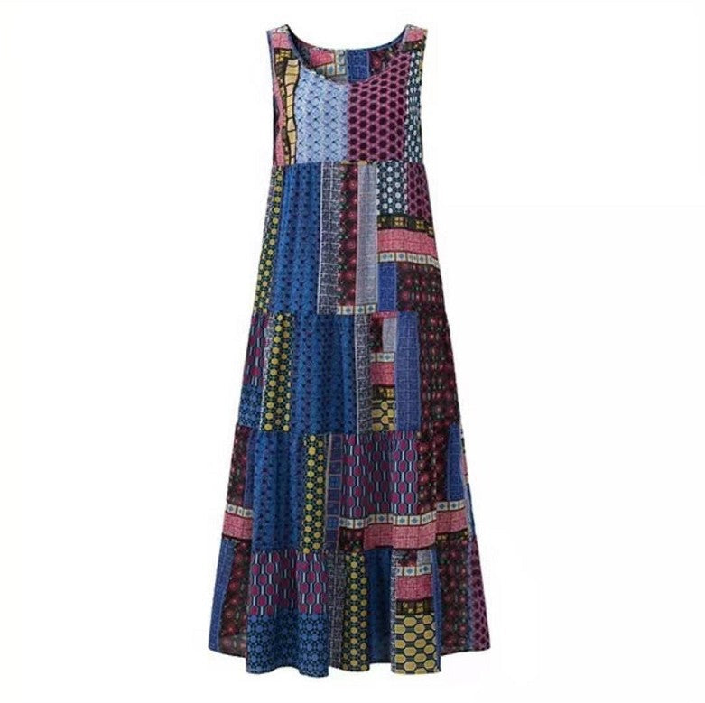 Printed Sleeveless Plus Size Midi Skirt in National Style