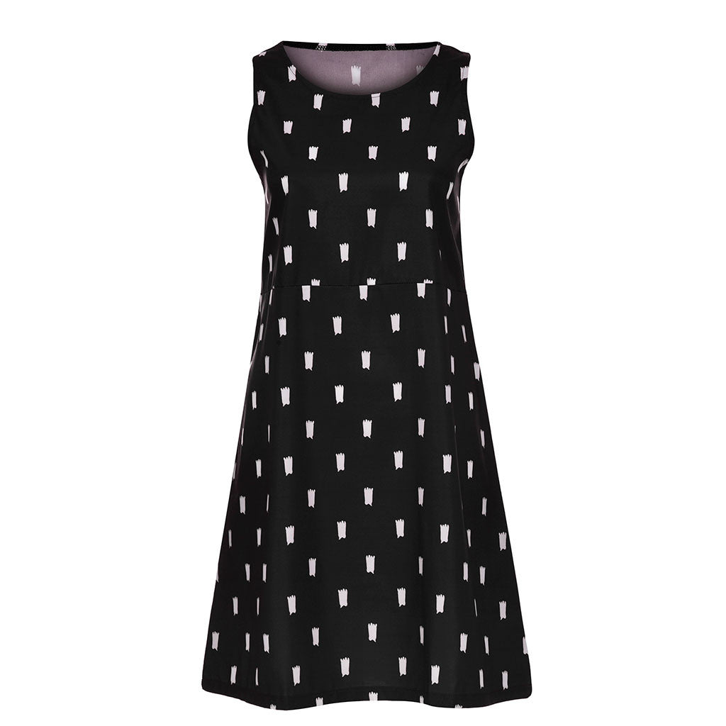 Sleeveless Round Neck Dress with Fashion Print