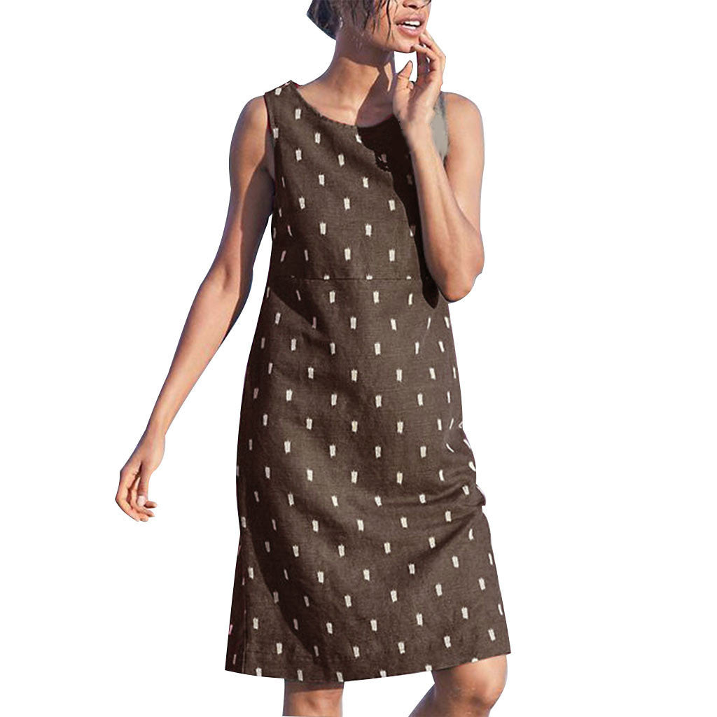 Sleeveless Round Neck Dress with Fashion Print