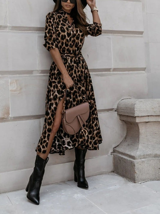 Long sleeve leopard print dress