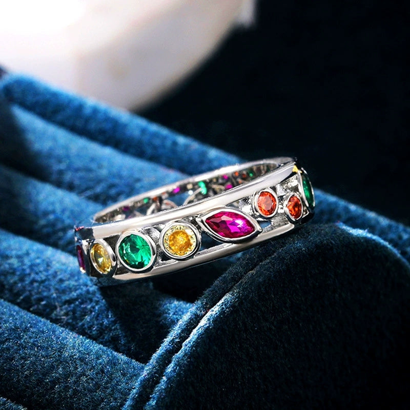 Hollow Diamond Multi Color Couple Ring