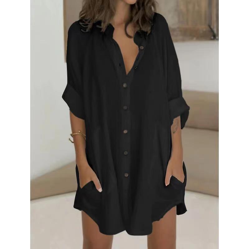Women's Casual Loose Single-Breasted Shirt Dress
