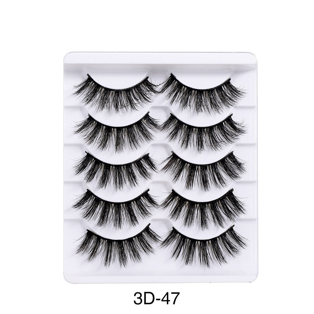 Set of 5 Pairs of Natural Curly and Dense Three-dimensional Simulation 3D False Eyelashes