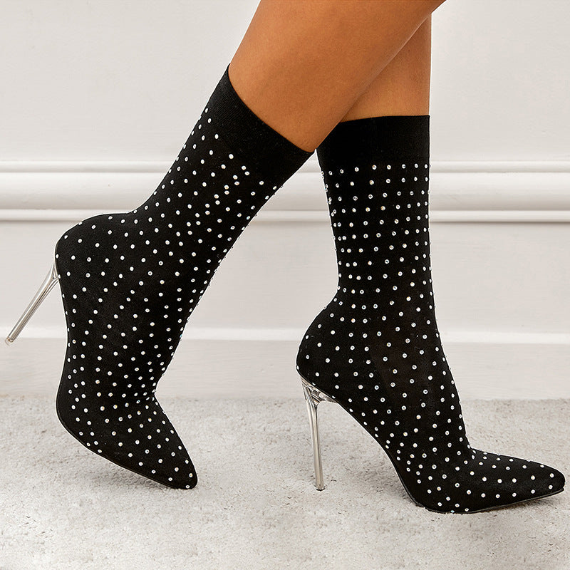 Pointed Toe Elastic Women's Stiletto Sock Boots