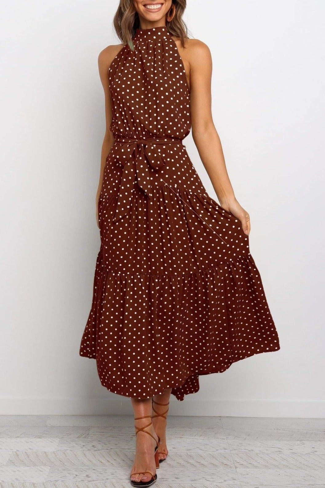 Lace-Up Halter Print Dress