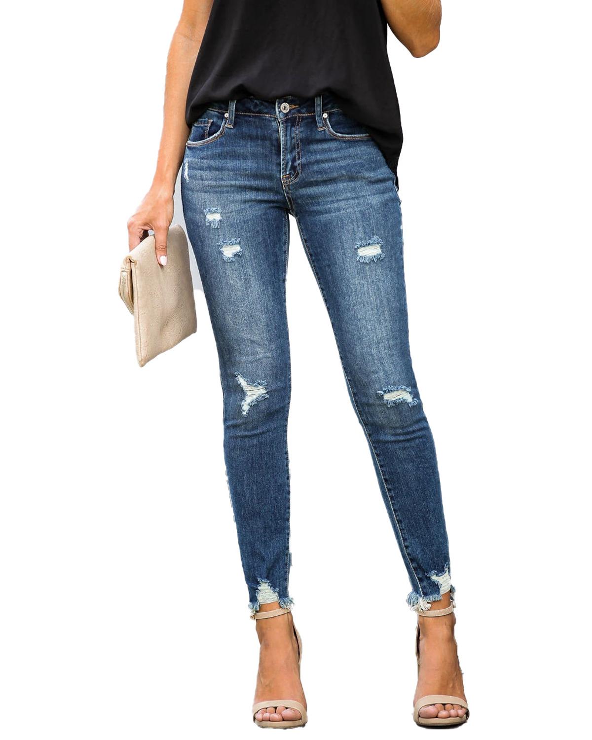 Elegant Urban Chic Women's Ripped Jeans with Pencil Fit