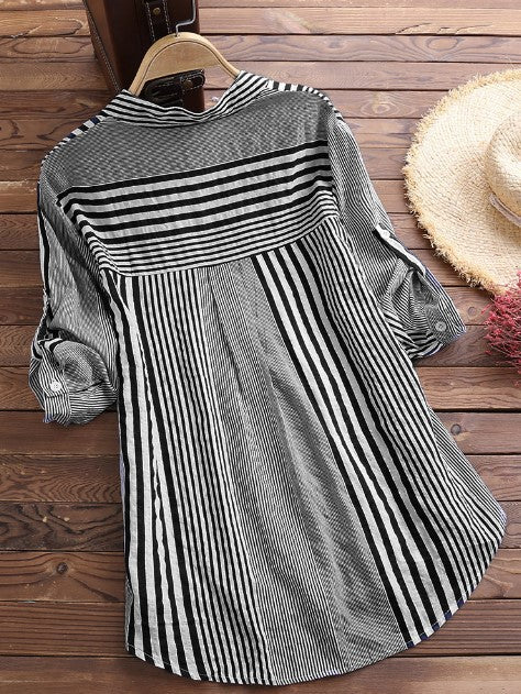 Women's Long Sleeve Loose Oversized Pullover Striped Shirt