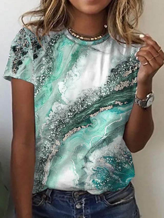 Gradient Print Shirts For Women Loose Casual Short Sleeve Top