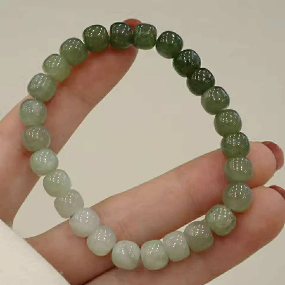 Natural Hetian Gradient Jade Barrel Bead Bracelet