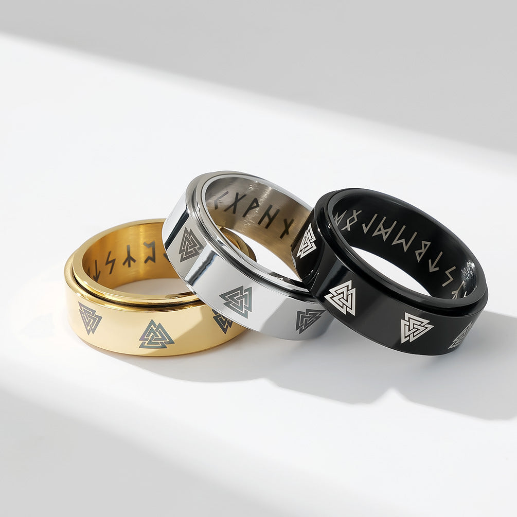 Nordic Viking Text Rotating Stainless Steel Ring