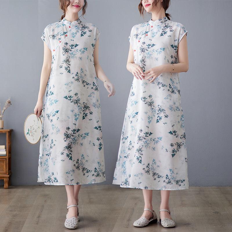 Women's Fashion Casual Printing Retro Cheongsam Dress