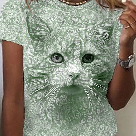 Street-Style Printed Short Sleeve Sports T-shirt for Women.