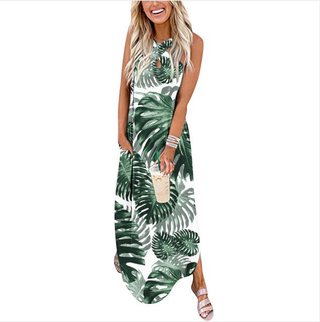 European And American Beach Casual Loose Sleeveless Long Skirt