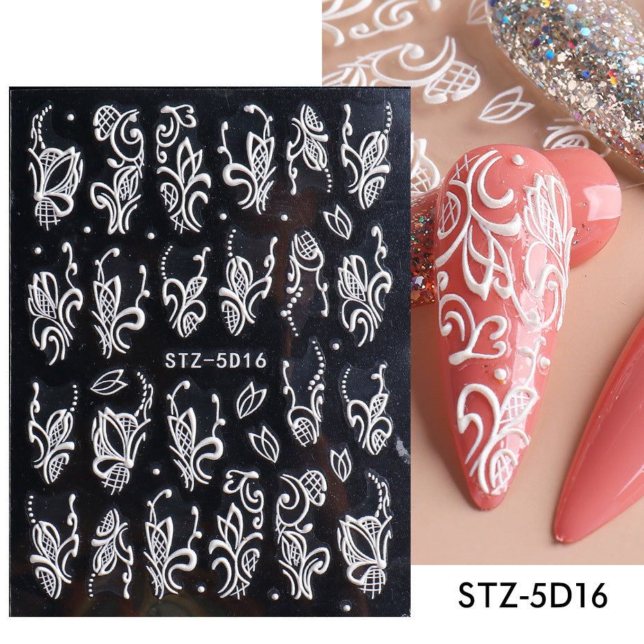 New 5D Stereo Carved Rose Nail Sticker