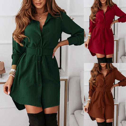 Single Breasted Belt Women's Polyester Dress