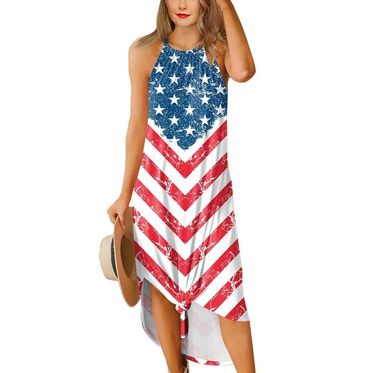 Fashion Crew Neck Slit Independence Day Sling Dress