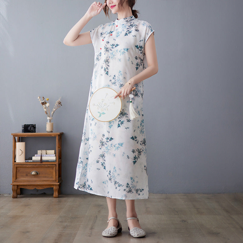 Women's Fashion Casual Printing Retro Cheongsam Dress