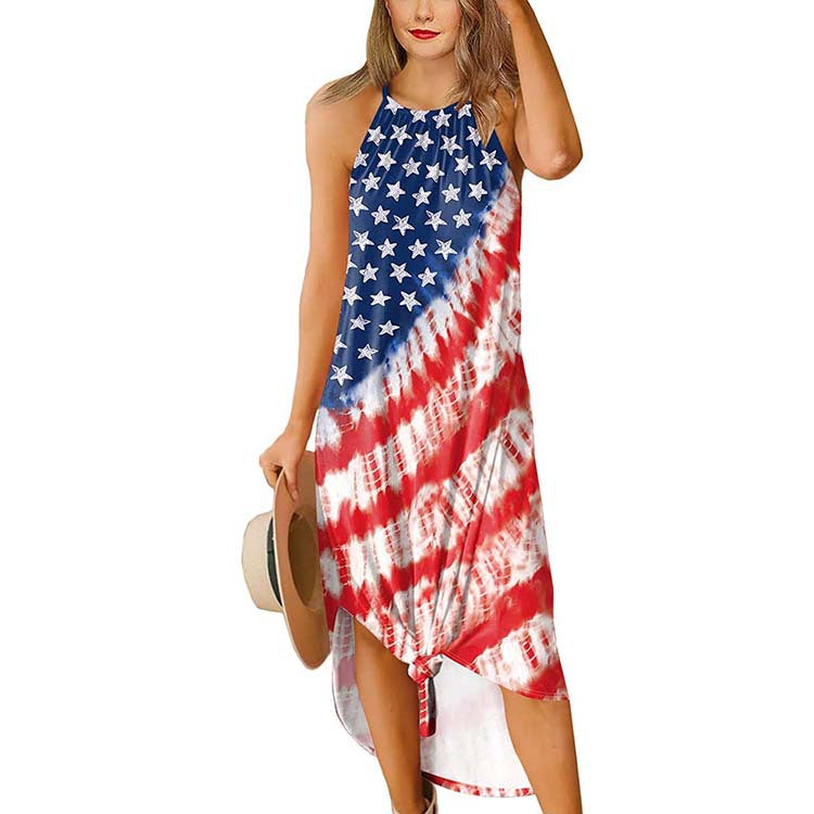 Fashion Crew Neck Slit Independence Day Sling Dress