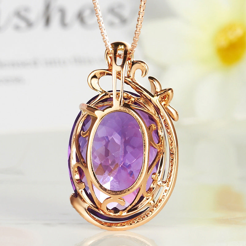 Amethyst Pendant Inlaid Color Gemstone Necklace