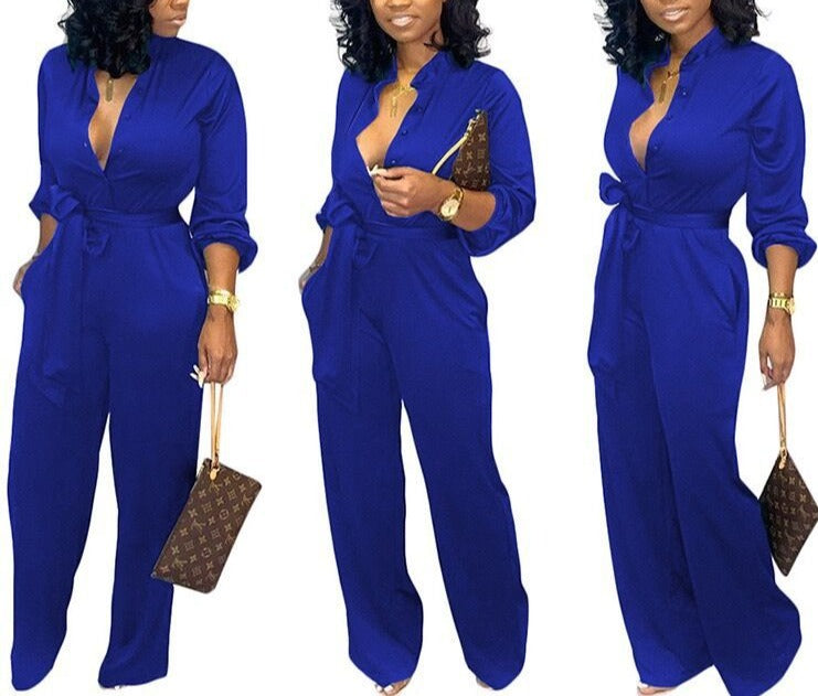 Casual Solid Color Overalls Jumpsuit