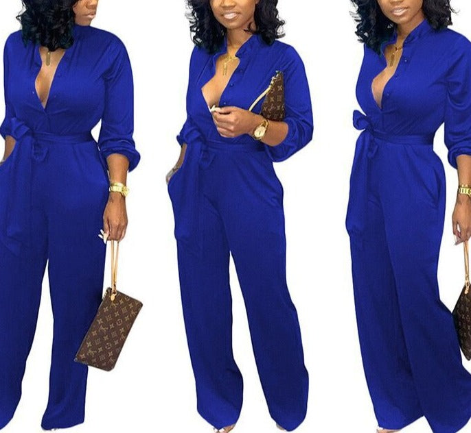 Casual Solid Color Overalls Jumpsuit
