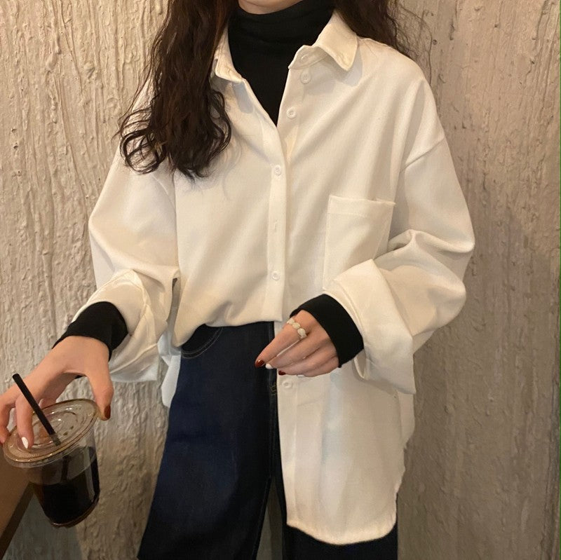 Hong Kong-Style Corduroy French Shirt with Long Sleeves for Women