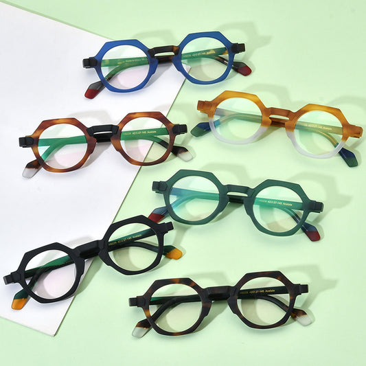 Men And Women Color Combination Personality Fashion Polygon Plate Glasses Frame