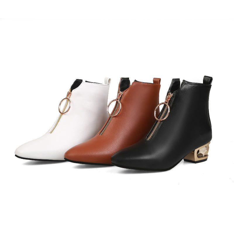 Women's Autumn Side Zipper Square Mid-heel Ankle Boots