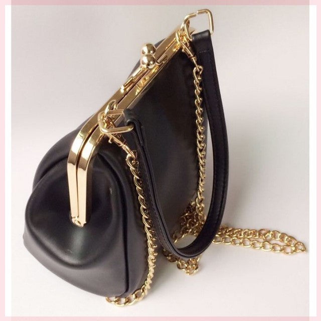 PU Leather Kiss Lock Handbag for Women: Clip Bag